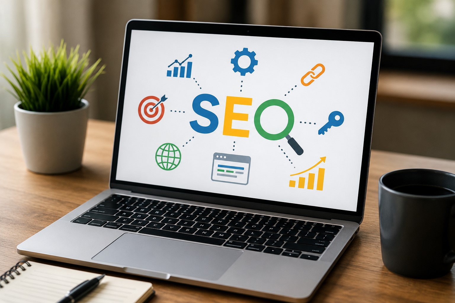 A strong SEO strategy combines technical optimization, keyword targeting, content creation, and backlink building to improve search rankings and business growth.